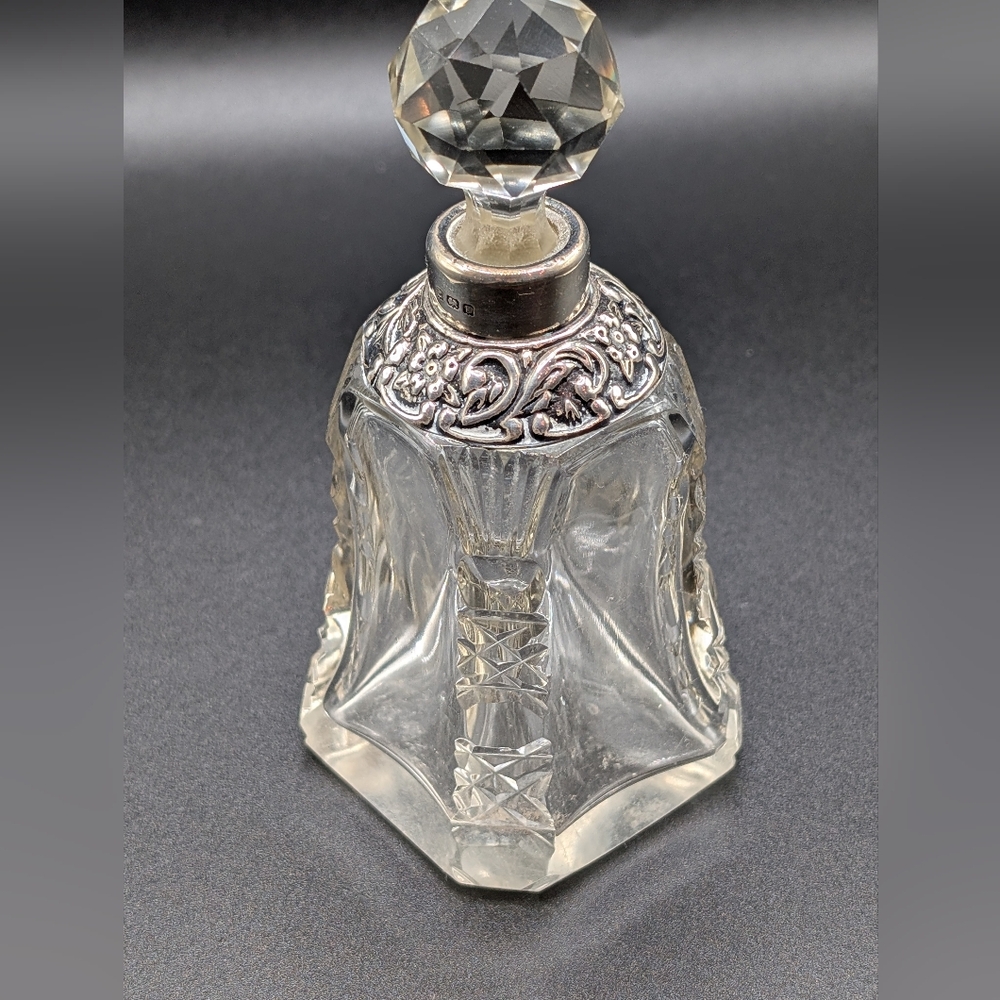 Antique Edwardian Cut Crystal & Sterling Silver Perfume Bottle (Birmingham 1906)